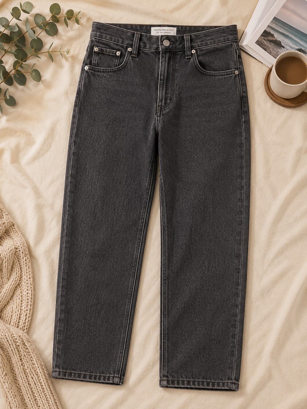 Abercrombie & Fitch Women's The Mom High Rise Denim Jeans Washed Black Size 25/0